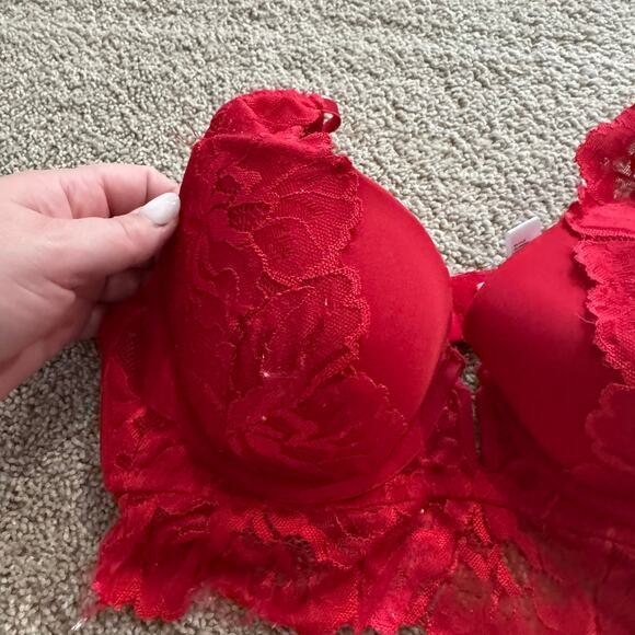 Marilyn Monroe Longline Padded Underwire Bra w/ Red Lace Women's Size 34C - Picture 2 of 7
